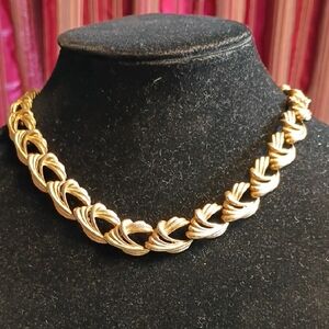 Vintage Gold-Tone Textured Metal Choker Necklace Small Granny Chic